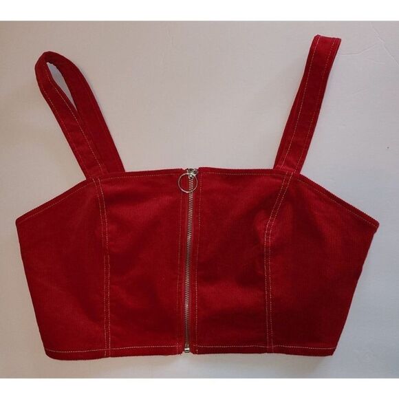 Urban Outfitters Corduroy Top Size XL Red Zip Front Straps - Picture 1 of 6